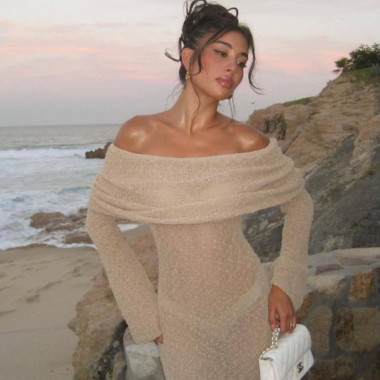 One-Shoulder Knit Beach Dress